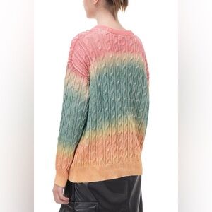 Zara Pink, Green, and Tan Cable Knit Sweater